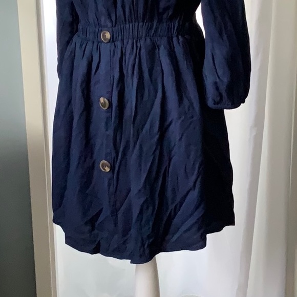 Casual Navy Linen Mini Dress - Picture 2 of 4